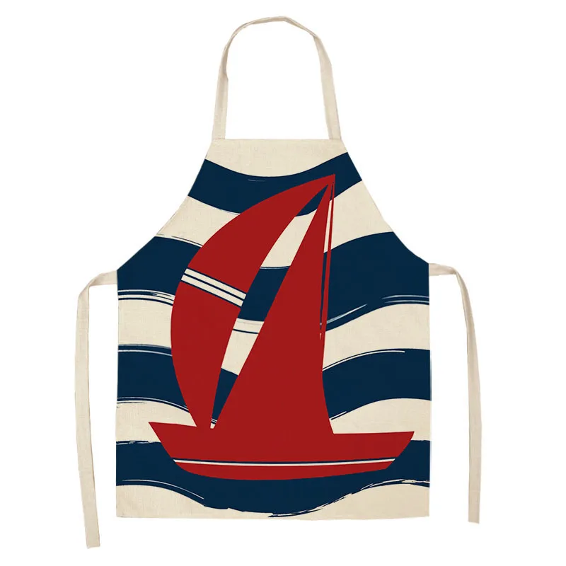 1Pc Marine Anchor Nautical Ocean Pattern Kitchen Apron for Woman Cotton Linen Aprons Home Cooking Baking Bibs