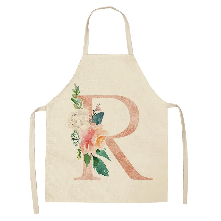 1Pcs Pink Letter Flower Kitchen Aprons for Women Cotton Linen Bibs Household Cleaning Pinafore Home Cooking Apron