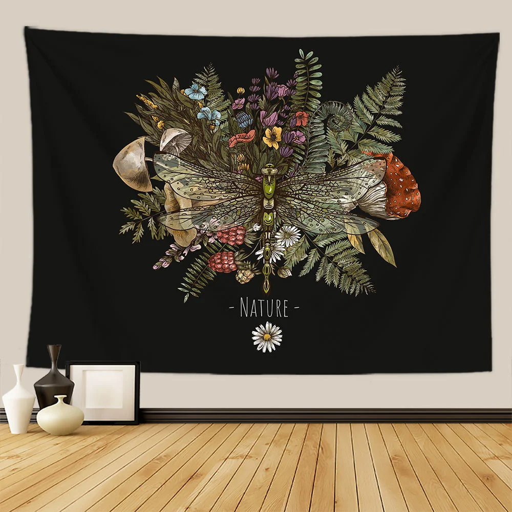 Botanical Print Floral Tapestry Wall Hanging Mushroom Tapestry Vintage Boho Wildflower Vegetable Tapestry Colorful Home Decor