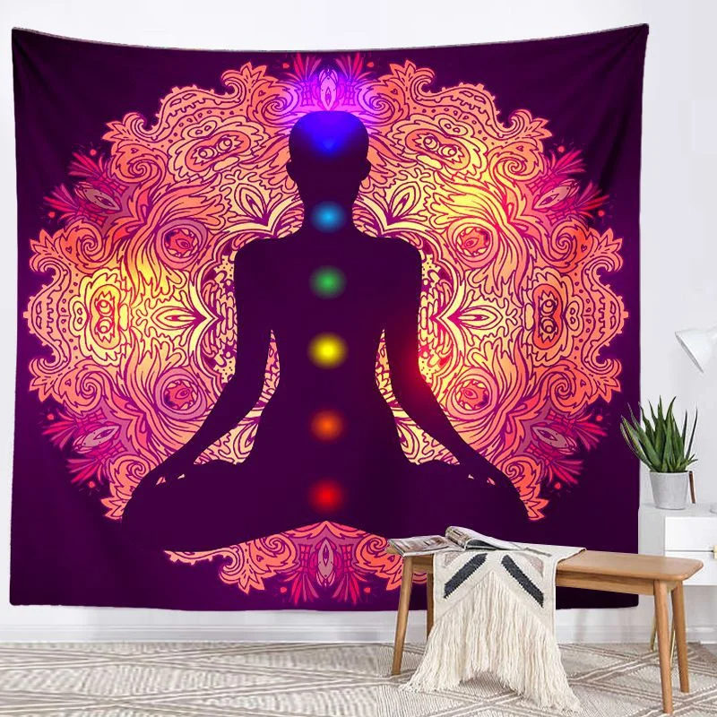 Buddha Statue Meditation 7 Chakra Tapestry Wall Hanging Mandala Tapestries Wall Cloth Psychedelic Yoga Wall Hanging