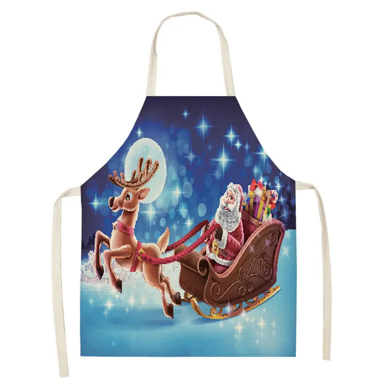 1pc Christmas Apron Santa Claus Snowman Pinafore Cotton Linen Chef Aprons Adult Bibs  for Home Kitchen Cooking Baking
