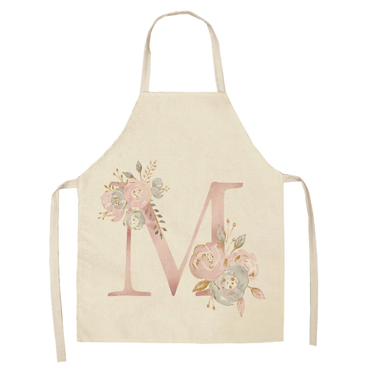 1Pc Pink Letter Flower Cotton Linen Chef Aprons Home Cooking Baking Coffee Shop Cleaning Apron Kitchen Accessories
