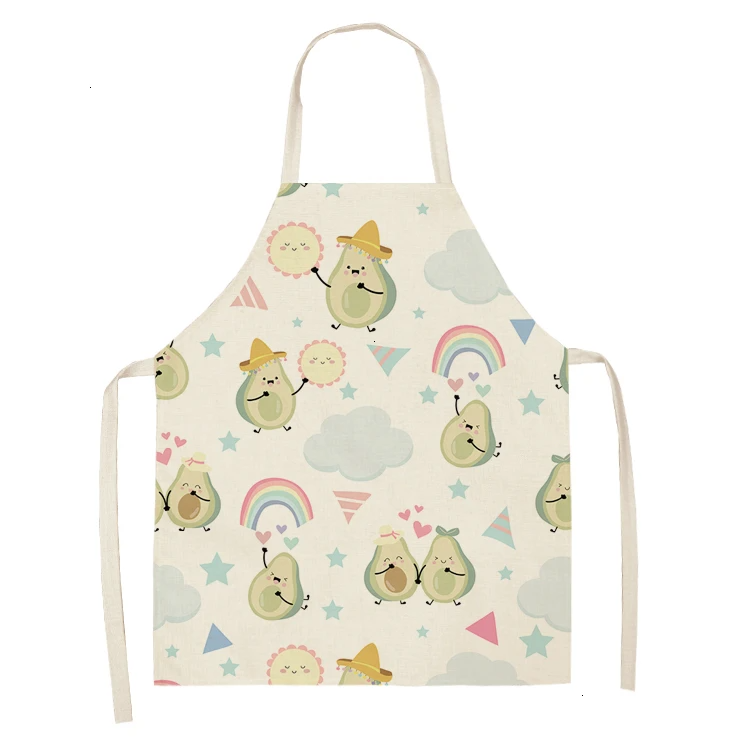 1PC Cotton Linen Apron Avocado Printed Kitchen Women Baking Waist Bib Home Cooking Brief Sleeveless Pinafore