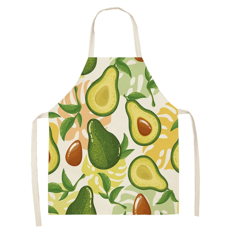 Avocado Tropical Print Cotton Linen Apron Kitchen Women Baking Waist Bib Home Cooking Brief Sleeveless Pinafore