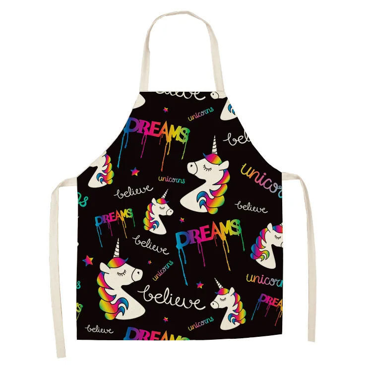 Parent-child Kitchen Apron Cartoon Rainbow Unicorn Printed Sleeveless Cotton Linen Aprons for Men Women Home Cleaning Tools