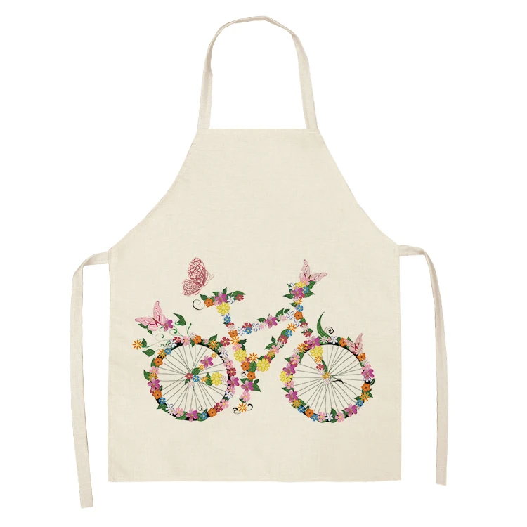 1Pc Cotton Linen Flower Butterfly Girl Printed Kitchen Aprons for Women Home Cooking Baking Waist Bib Pinafore