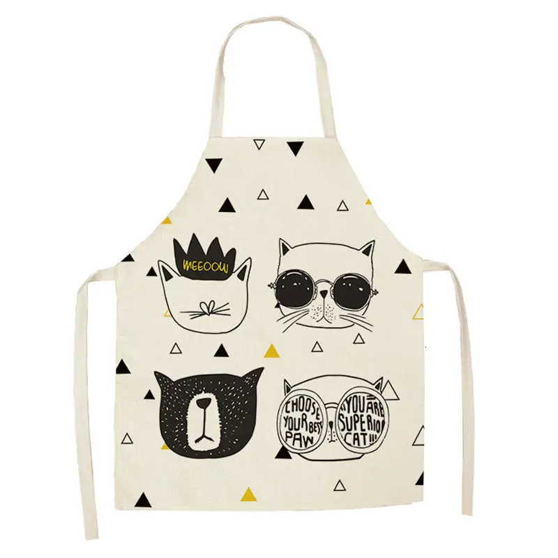 Lovely Cartoon Cats Kitchen Aprons for Women Cotton Linen Bibs Household Cleaning Pinafore Home Cooking Apron