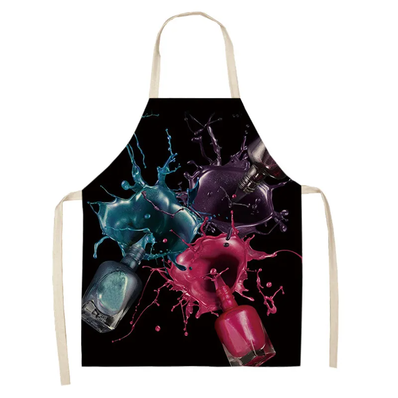 1 Pcs Kitchen Apron Color Nail Polish Bottle Printed Sleeveless Cotton Linen Aprons Men Women Home Cleaning Tools