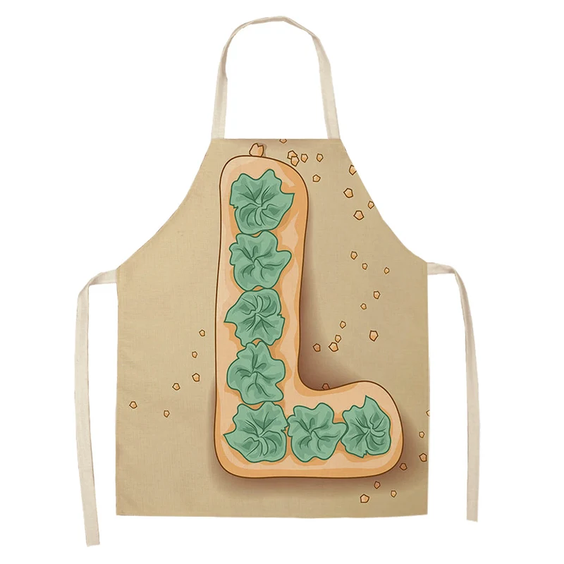 1Pc Letter Pattern Kitchen Apron Sleeveless Cotton Linen Kids Aprons For Cooking Baking bbq Home Cleaning Tools