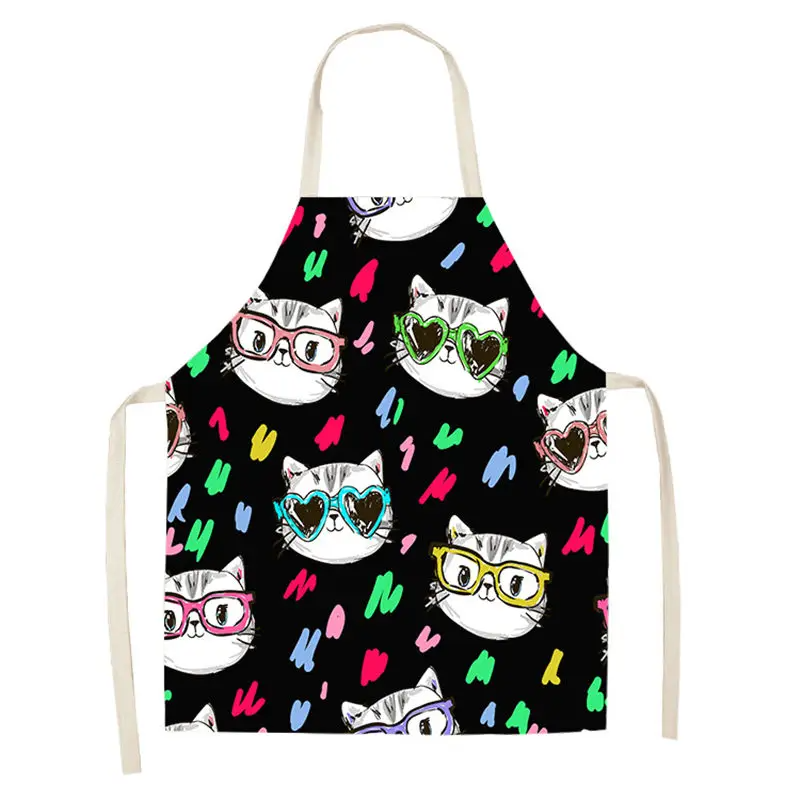 1Pc Kitchen Apron Cute Cartoon Cat Printed Sleeveless Cotton Linen Chef Aprons for Men Women Home Cleaning Tools