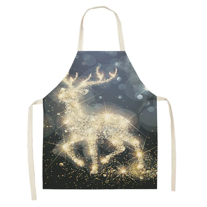 1pc Christmas Apron Santa Claus Snowman Pinafore Cotton Linen Chef Aprons Adult Bibs  for Home Kitchen Cooking Baking