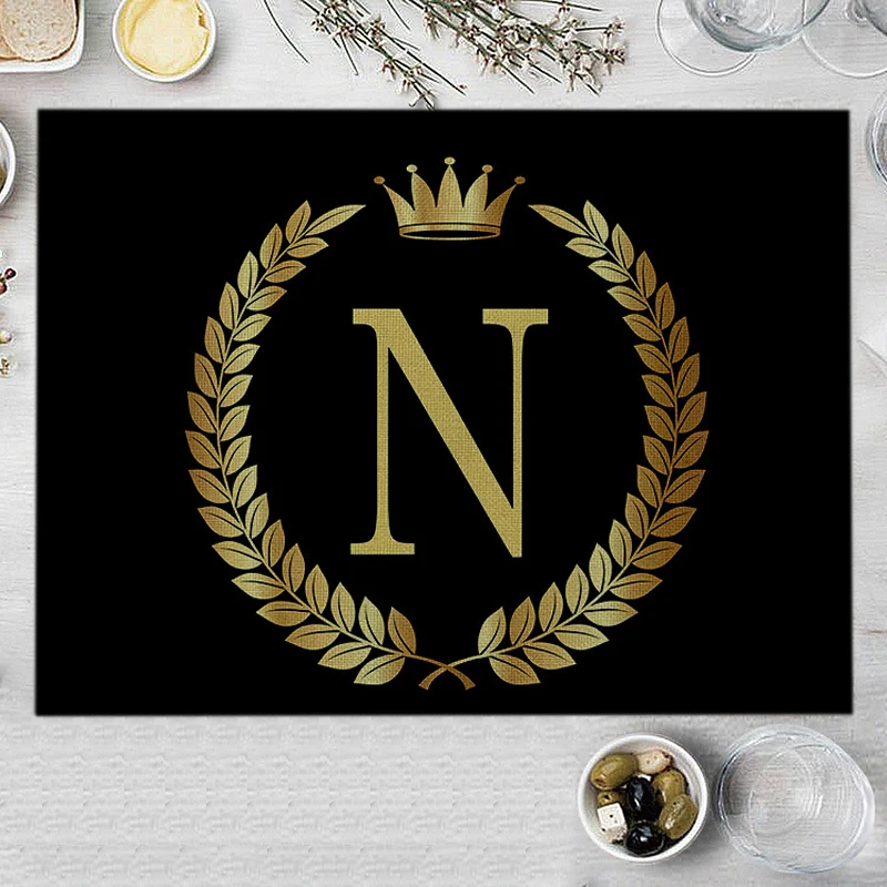 Home Decor Black Gold Letter Printing Linen Placemat for Dining Table Drink Coaster Home Decoration Modern Kitchen Cup Pads