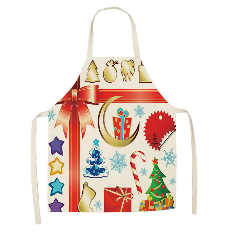 1Pc Christmas Apron for Woman Kids Pinafore Cotton Linen Kitchen Aprons 55x68cm Adult Bibs For Home Baking Cooking Accessory