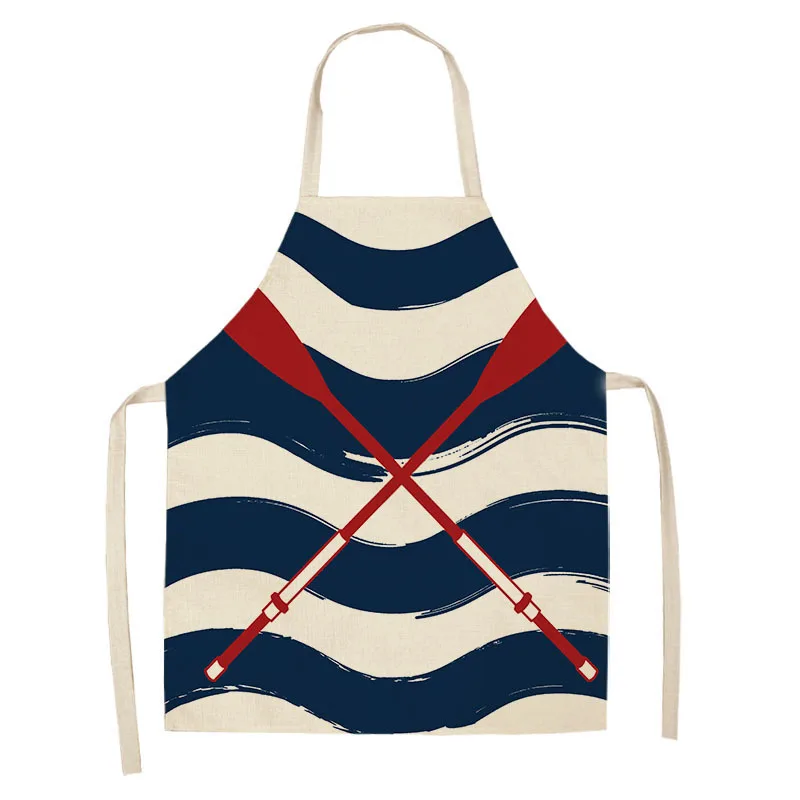 1Pc Marine Anchor Nautical Ocean Pattern Kitchen Apron for Woman Cotton Linen Aprons Home Cooking Baking Bibs
