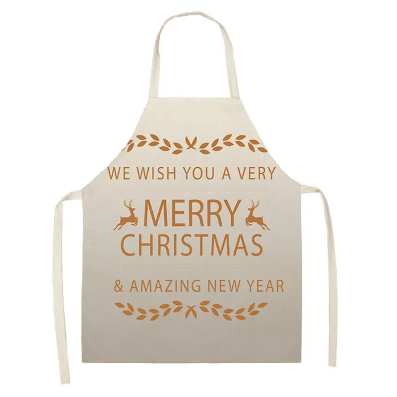 Christmas Aprons Pinafore Cotton Linen Kitchen Apron Woman Bibs for Home Cooking Baking Cleaning Accessories