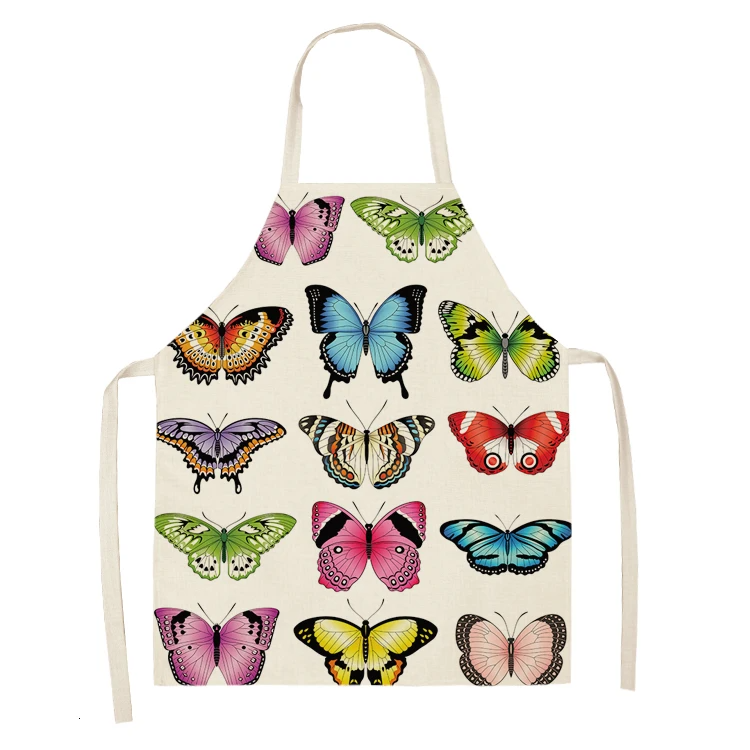 1PC Cotton Baking Waist Bib Linen Flower Butterfly Printed Kitchen Sleeveless Chef Apron Women Home Cooking Pinafore