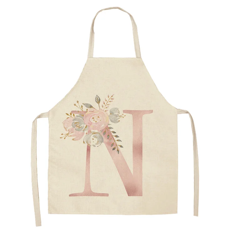 1Pc Pink Letter Flower Cotton Linen Chef Aprons Home Cooking Baking Coffee Shop Cleaning Apron Kitchen Accessories