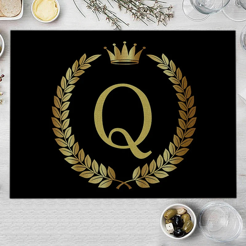 Home Decor Black Gold Letter Printing Linen Placemat for Dining Table Drink Coaster Home Decoration Modern Kitchen Cup Pads