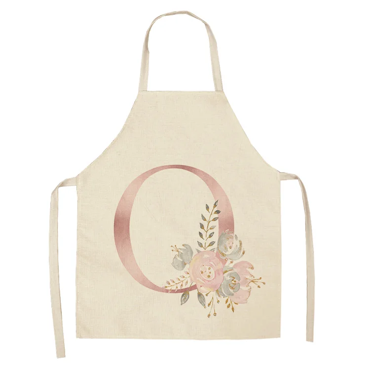 1Pc Pink Letter Flower Cotton Linen Chef Aprons Home Cooking Baking Coffee Shop Cleaning Apron Kitchen Accessories