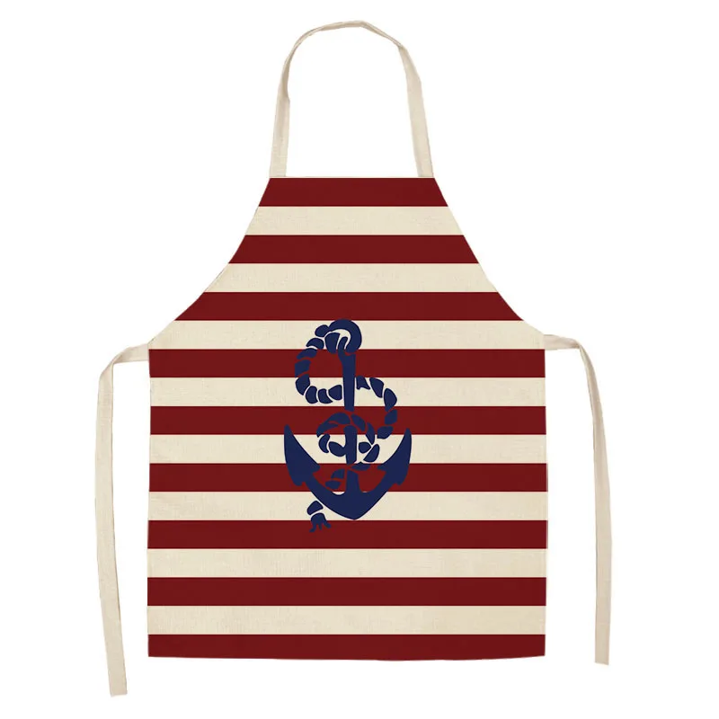 1Pc Marine Anchor Nautical Ocean Pattern Kitchen Apron for Woman Cotton Linen Aprons Home Cooking Baking Bibs
