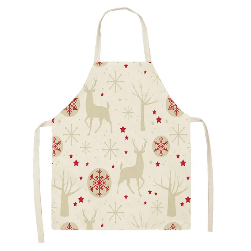 1pc Christmas Apron Santa Claus Snowman Pinafore Cotton Linen Chef Aprons Adult Bibs  for Home Kitchen Cooking Baking