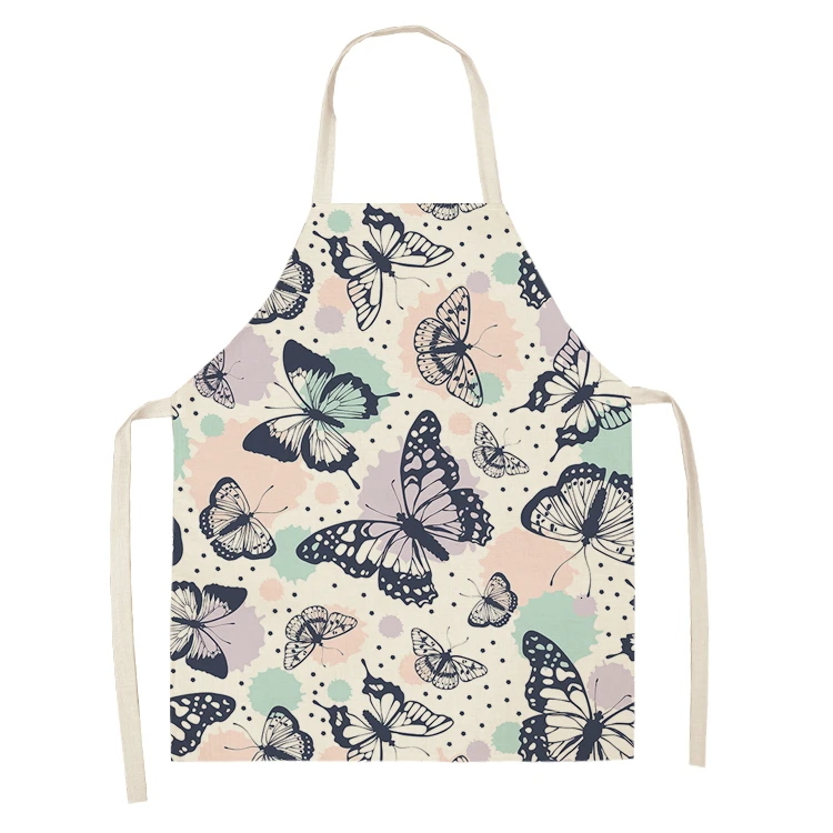 1PC Cotton Baking Waist Bib Linen Flower Butterfly Printed Kitchen Sleeveless Chef Apron Women Home Cooking Pinafore