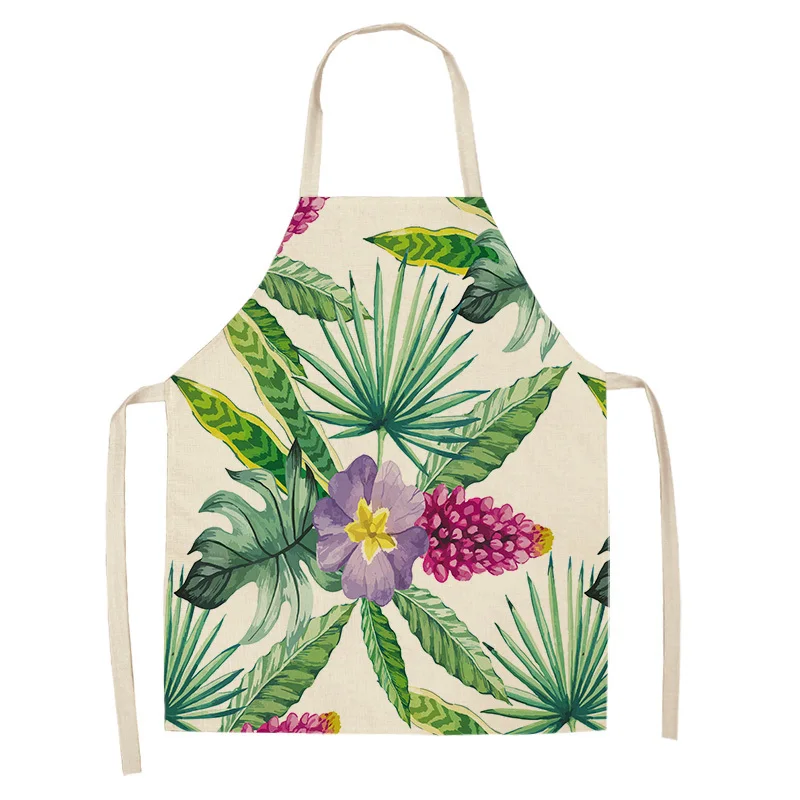 1Pc Tropical Plants Cactus Kitchen Chef Apron for Women Home Cooking Baking Coffee Shop Cotton Linen Cleaning Aprons