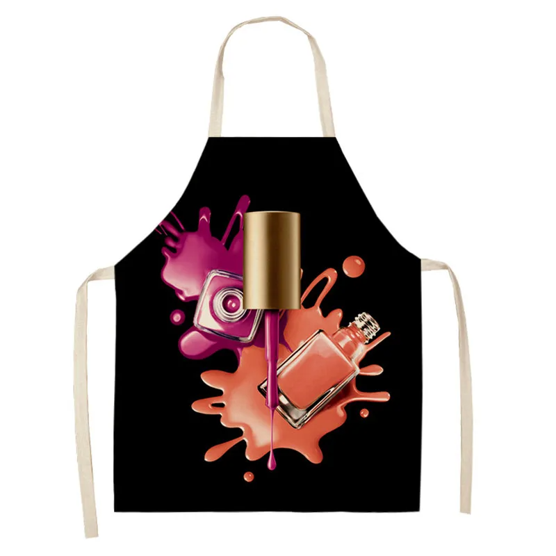 1 Pcs Kitchen Apron Color Nail Polish Bottle Printed Sleeveless Cotton Linen Aprons Men Women Home Cleaning Tools