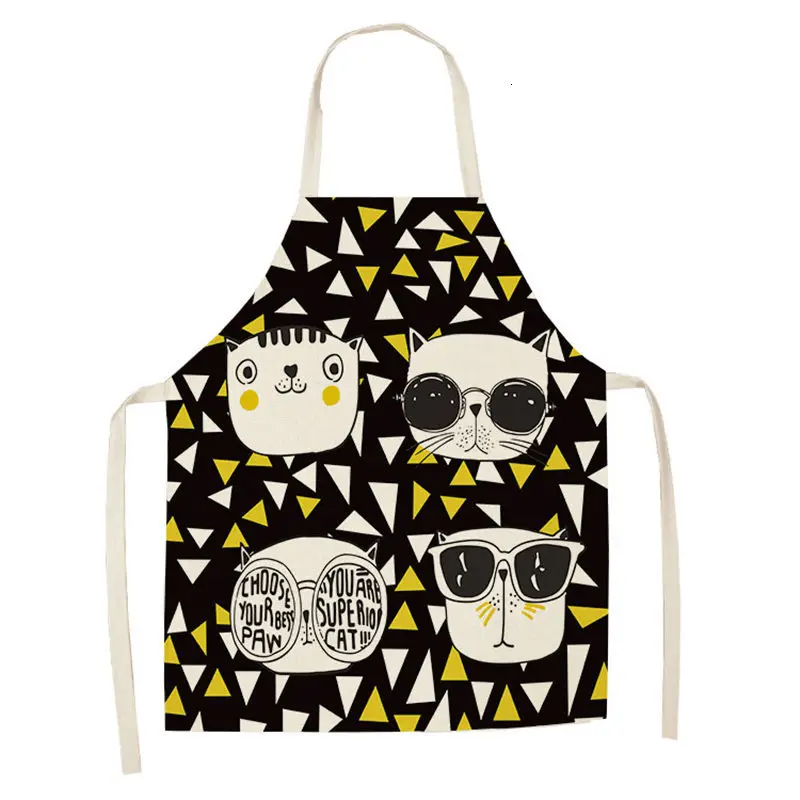 Lovely Cartoon Cats Kitchen Aprons for Women Cotton Linen Bibs Household Cleaning Pinafore Home Cooking Apron