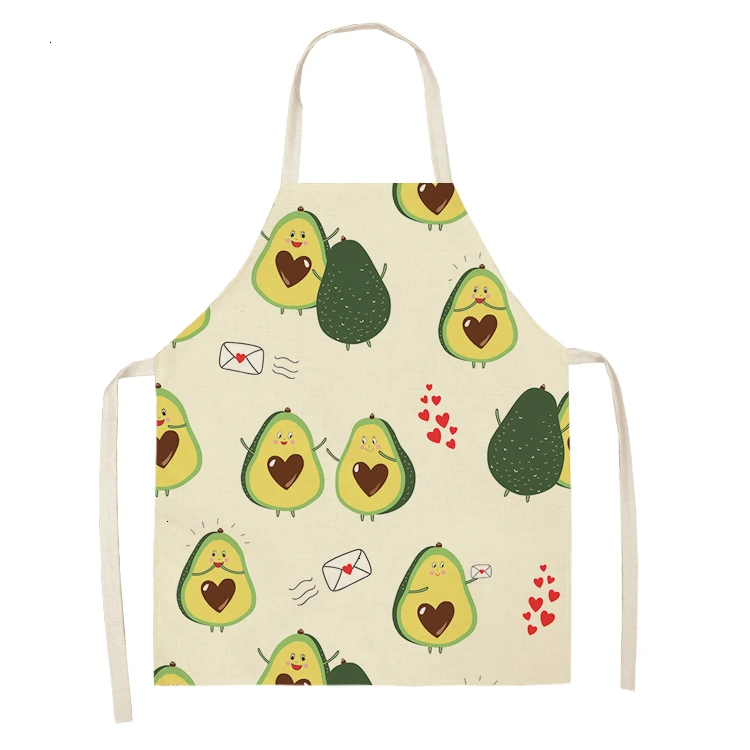 1PC Cotton Linen Apron Avocado Printed Kitchen Women Baking Waist Bib Home Cooking Brief Sleeveless Pinafore