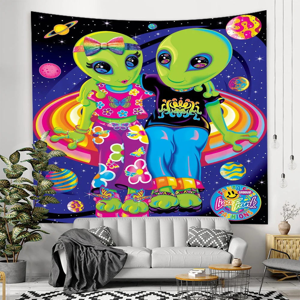 Alien Black Tapestry Cartoon Illustration Hippie Art Mushroom Eye Wall Hanging Tapestries for Living Room Home Dorm Decor Cloth
