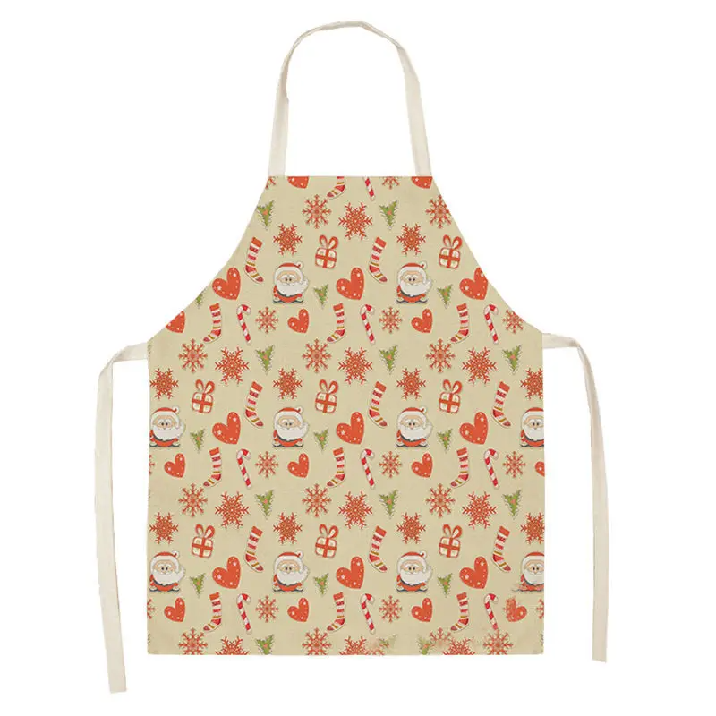 1pc Christmas Linen Apron Santa Claus Pinafores Cotton Linen Aprons 55x68cm Woman Adult Bibs for Home Kitchen Cooking Baking