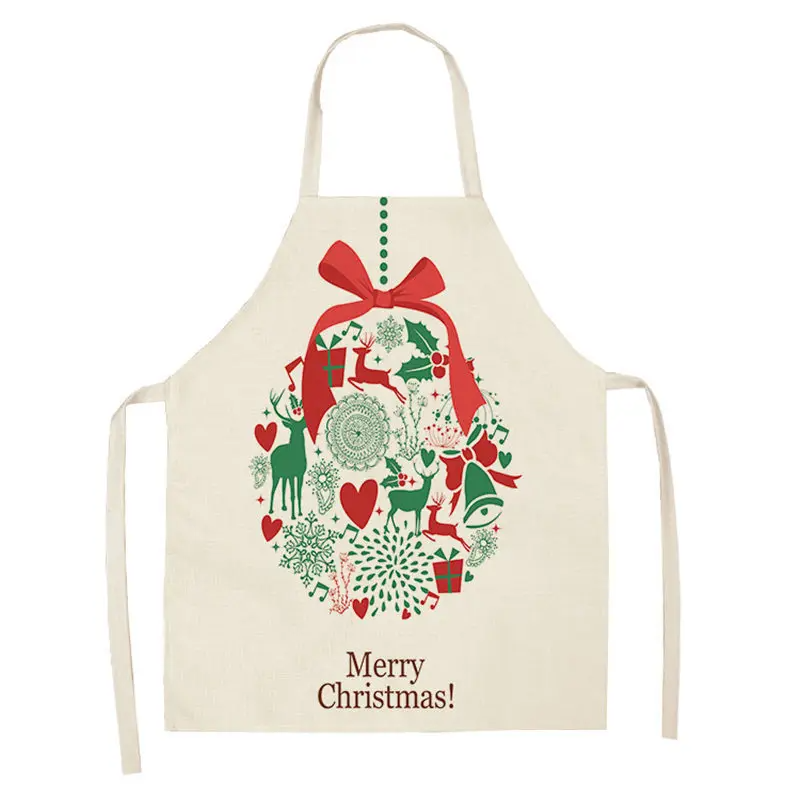 1Pc Christmas Apron for Woman Kids Pinafore Cotton Linen Kitchen Aprons 55x68cm Adult Bibs For Home Baking Cooking Accessory