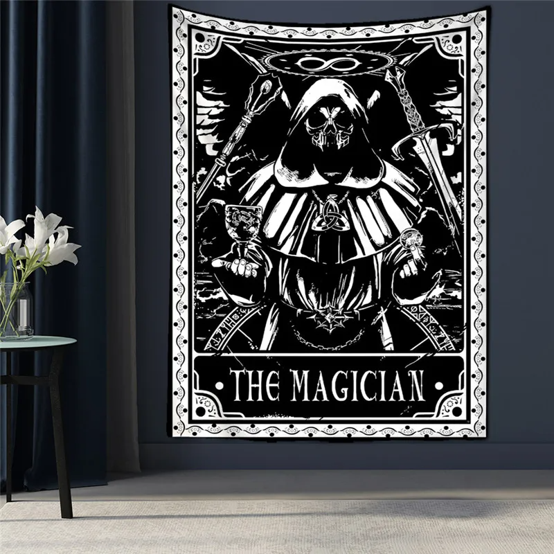 Black Tapestry Wall Hanging Psychedelic Sun Tarot Card Hippie Astrology Divination Witchcraft Background Wall Room Boho Decor
