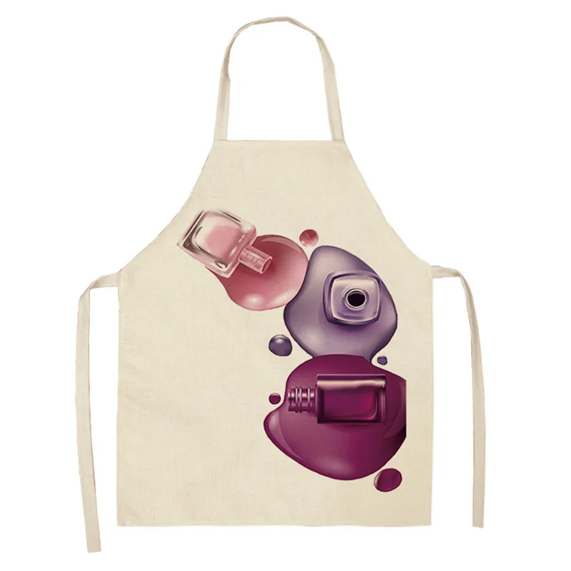 1 Pcs Kitchen Apron Color Nail Polish Bottle Printed Sleeveless Cotton Linen Aprons Men Women Home Cleaning Tools