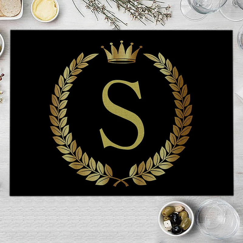 Home Decor Black Gold Letter Printing Linen Placemat for Dining Table Drink Coaster Home Decoration Modern Kitchen Cup Pads
