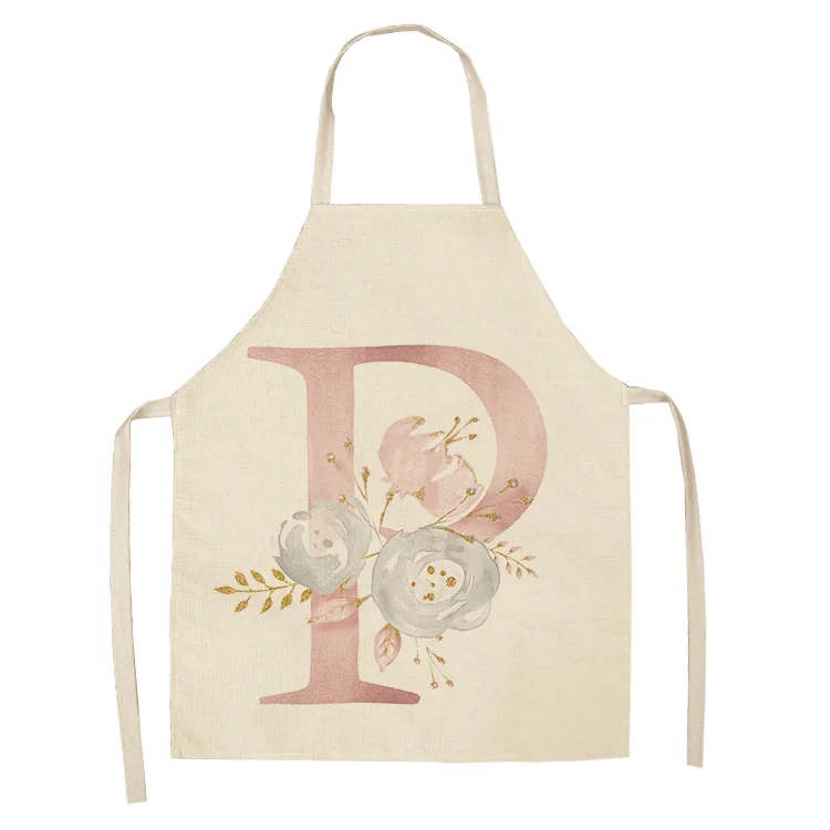 1Pc Pink Letter Flower Cotton Linen Chef Aprons Home Cooking Baking Coffee Shop Cleaning Apron Kitchen Accessories