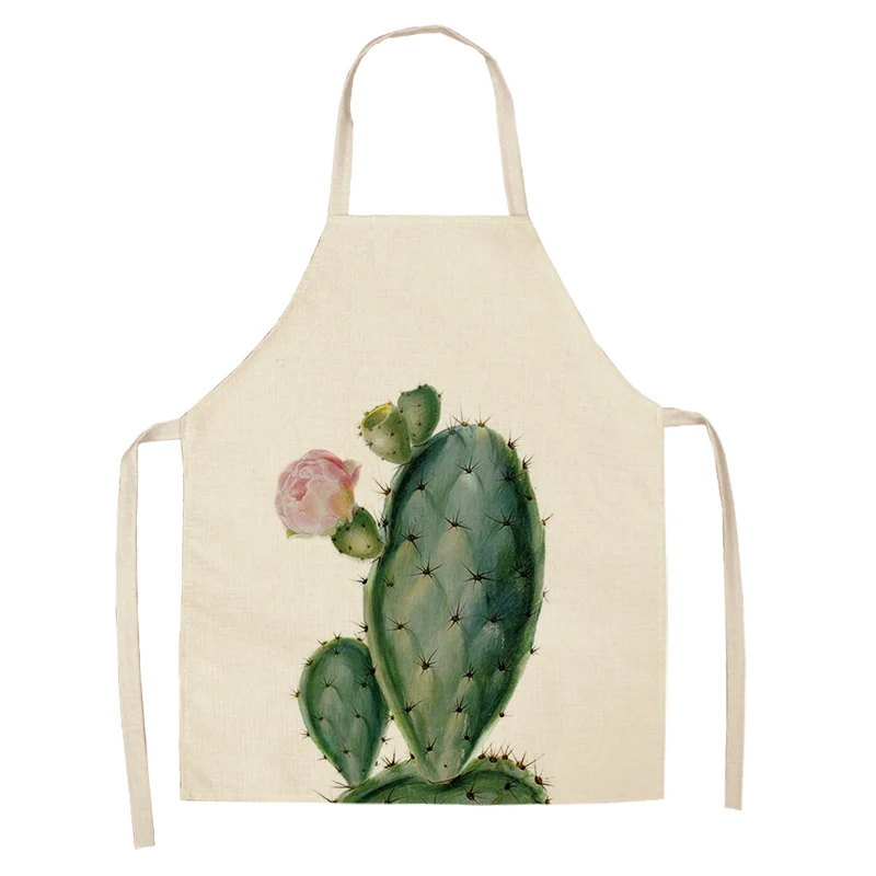 1Pc Succulent Plants Green Leaves Pattern Kitchen Chef Aprons Home Cooking Baking Shop Cotton Linen Cleaning Apron