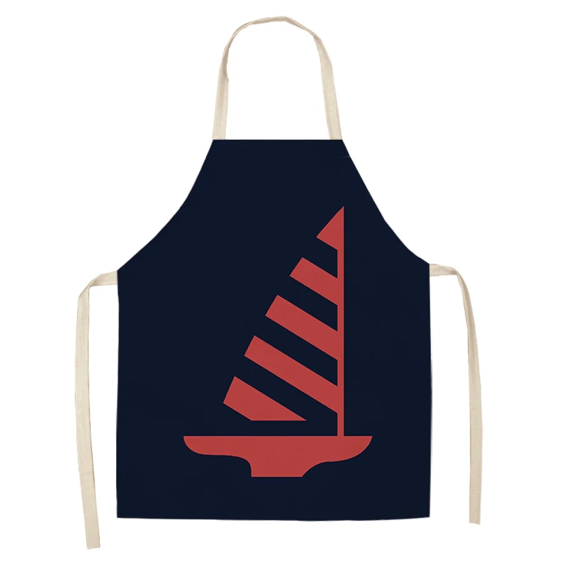 1Pc Marine Anchor Nautical Ocean Pattern Kitchen Apron for Woman Cotton Linen Aprons Home Cooking Baking Bibs