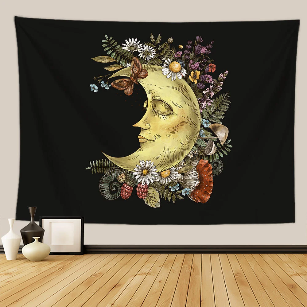 Botanical Print Floral Tapestry Wall Hanging Mushroom Tapestry Vintage Boho Wildflower Vegetable Tapestry Colorful Home Decor