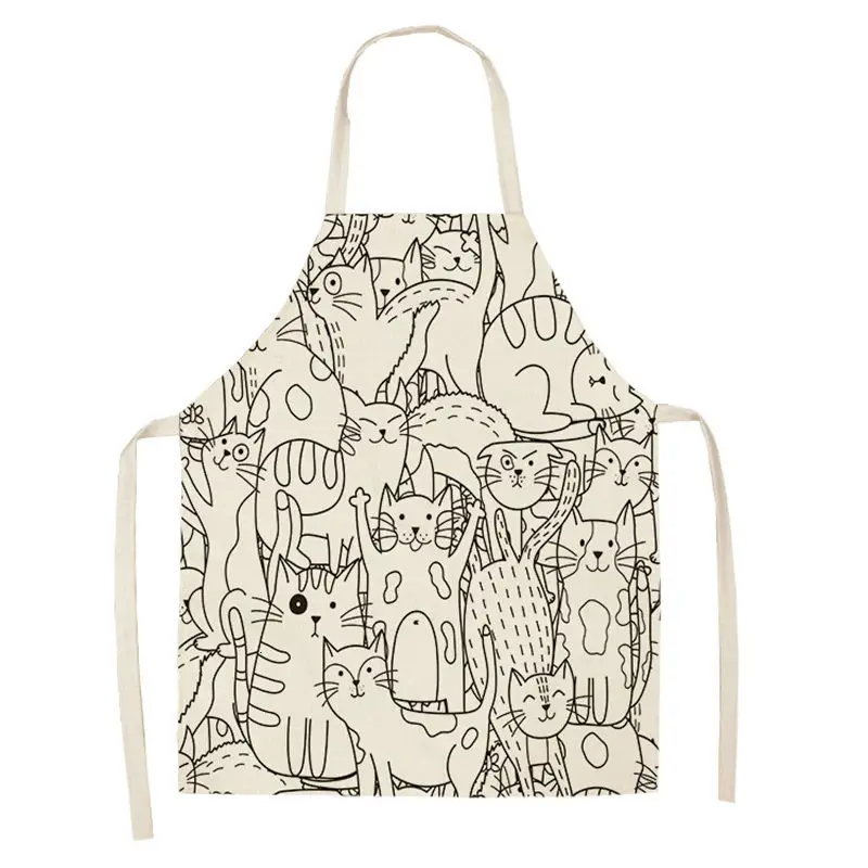 Lovely Cartoon Cats Kitchen Aprons for Women Cotton Linen Bibs Household Cleaning Pinafore Home Cooking Apron