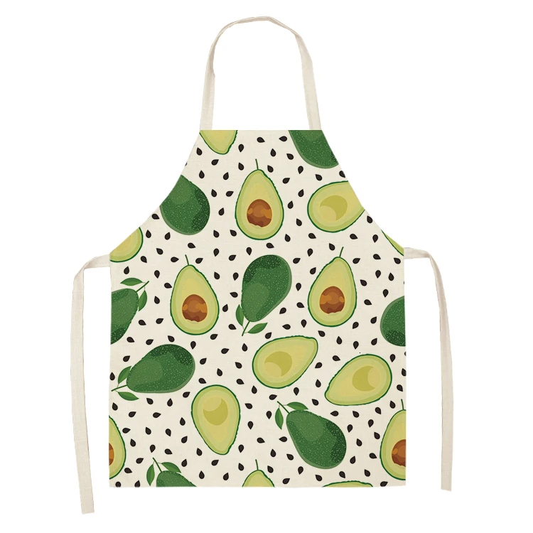 Avocado Tropical Print Cotton Linen Apron Kitchen Women Baking Waist Bib Home Cooking Brief Sleeveless Pinafore
