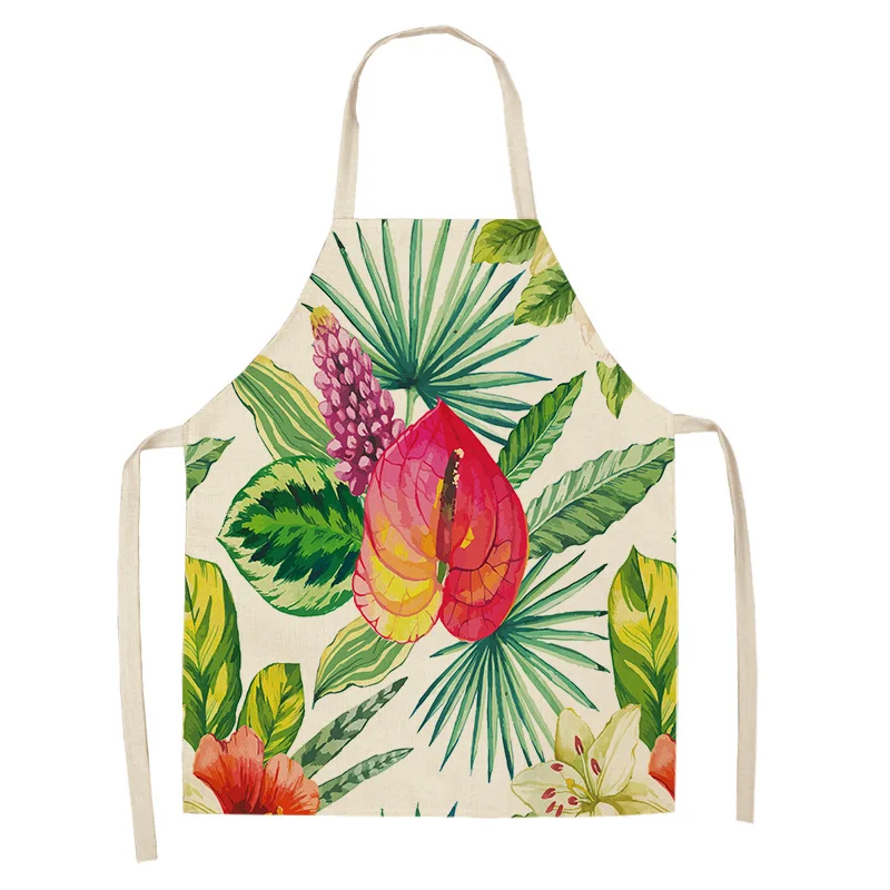 1Pc Tropical Plants Cactus Kitchen Chef Apron for Women Home Cooking Baking Coffee Shop Cotton Linen Cleaning Aprons