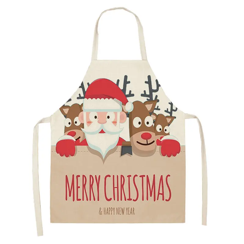 1pc Christmas Apron Santa Claus Snowman Pinafore Cotton Linen Chef Aprons Adult Bibs  for Home Kitchen Cooking Baking