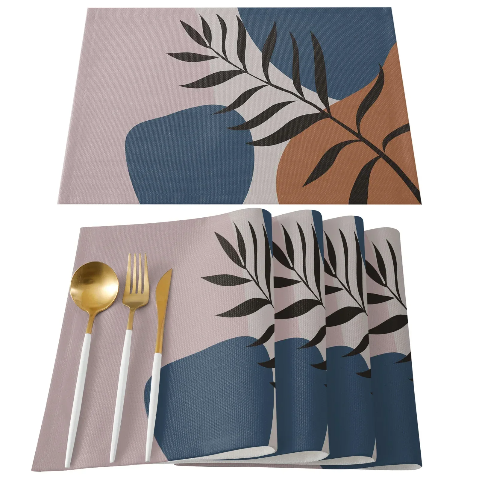 Golden Leaves Black Background Placemat Wedding Party Dining Decor Linen Table Mat Kitchen Accessories Table Napkin