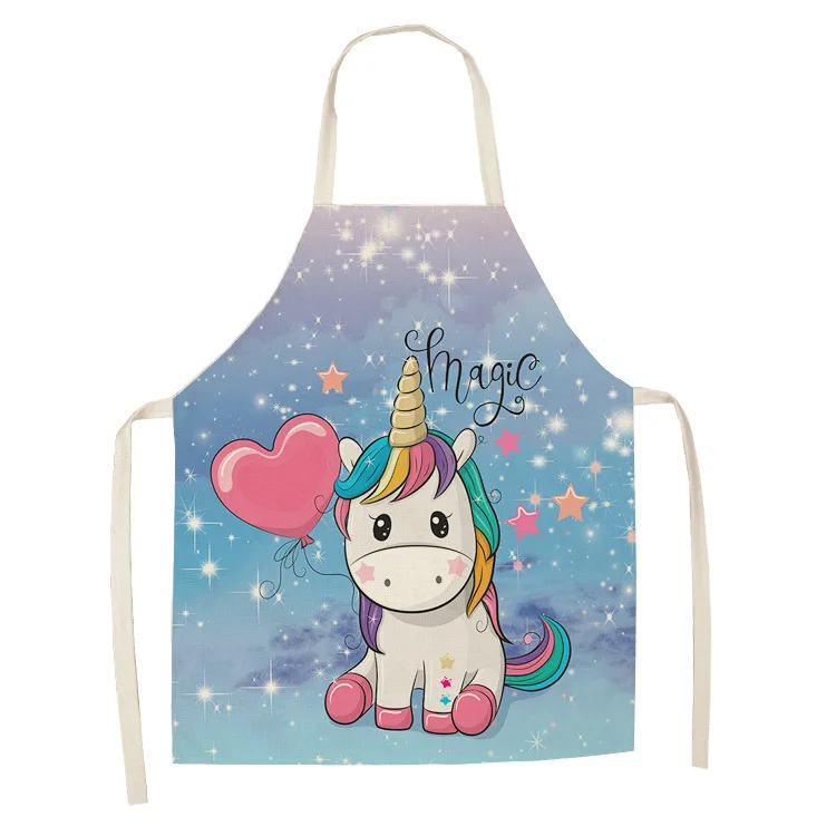 Parent-child Kitchen Apron Cartoon Rainbow Unicorn Printed Sleeveless Cotton Linen Aprons for Men Women Home Cleaning Tools