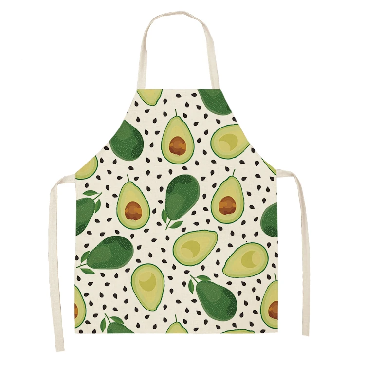 1PC Cotton Linen Apron Avocado Printed Kitchen Women Baking Waist Bib Home Cooking Brief Sleeveless Pinafore