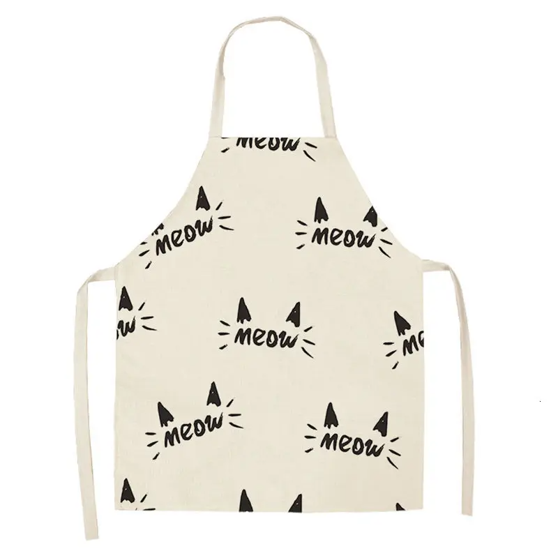 Lovely Cartoon Cats Kitchen Aprons for Women Cotton Linen Bibs Household Cleaning Pinafore Home Cooking Apron