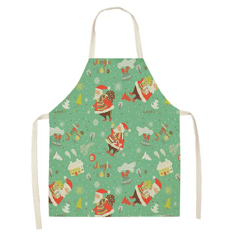 1pc Christmas Linen Apron Santa Claus Pinafores Cotton Linen Aprons 55x68cm Woman Adult Bibs for Home Kitchen Cooking Baking