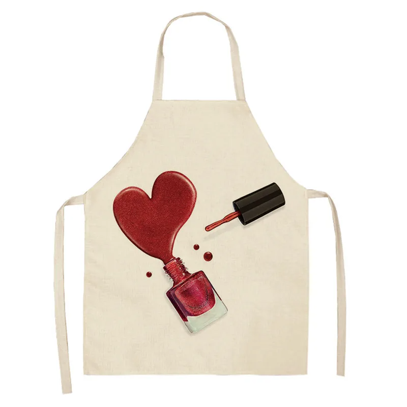 1 Pcs Kitchen Apron Color Nail Polish Bottle Printed Sleeveless Cotton Linen Aprons Men Women Home Cleaning Tools
